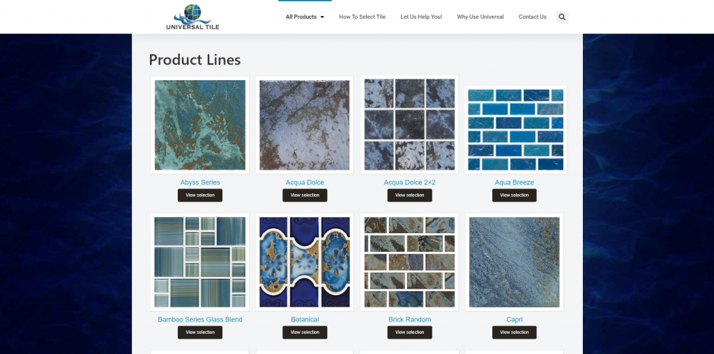 Front page of Universal Tile's website